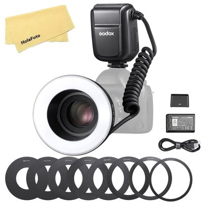 Godox MF-R76 LED Micro Ring Flash with LCD Display Adapter Rings