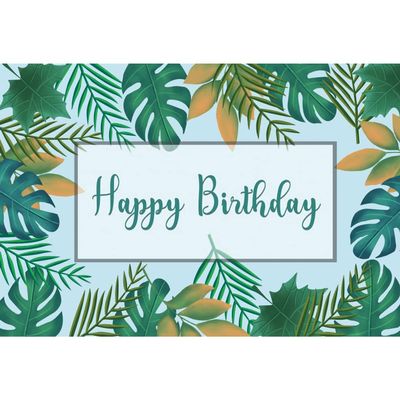 OERJU 12x8ft Happy Birthday Photography Backdrop Green Palm Tree Leaves Tropical Plants Background Jungle Safari Birthday Party Banner Baby Shower Party Decor Photo Booth Studio Props