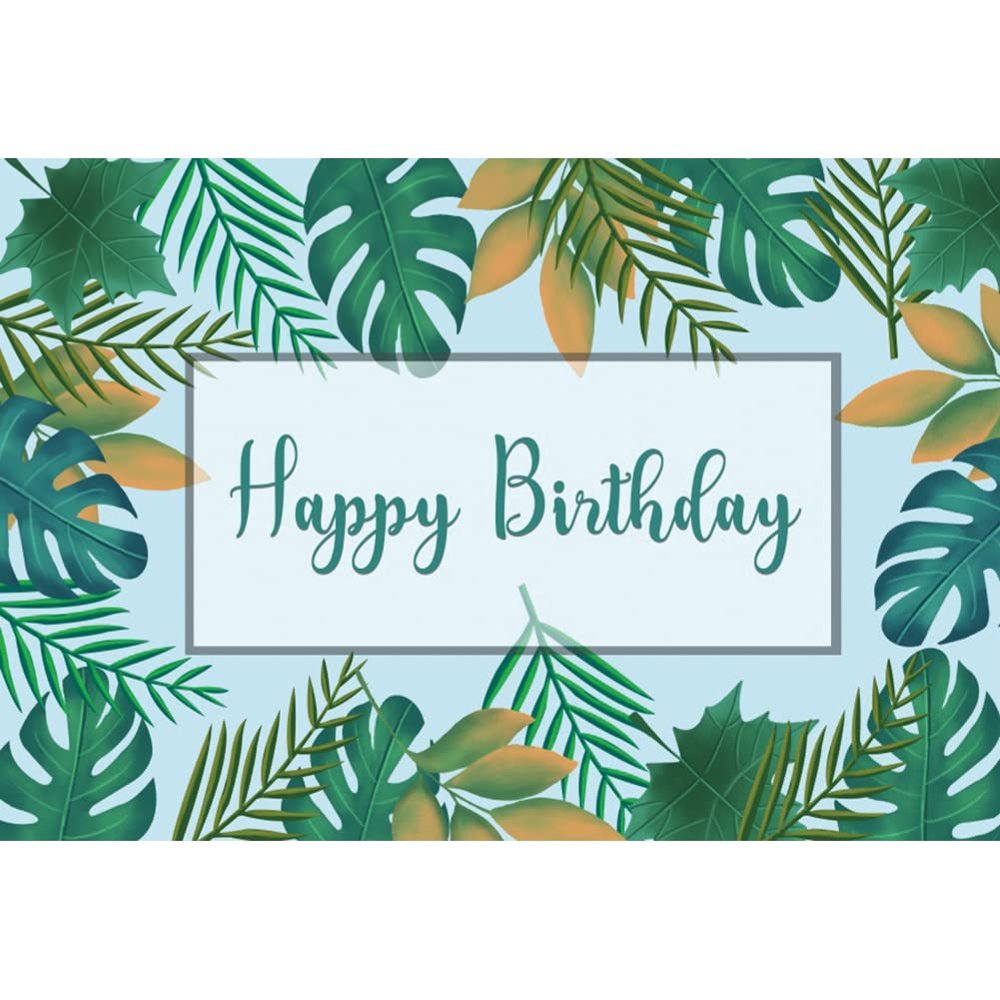 OERJU 12x8ft Happy Birthday Photography Backdrop Green Palm Tree Leaves Tropical Plants Background Jungle Safari Birthday Party Banner Baby Shower Party Decor Photo Booth Studio Props