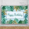 OERJU 12x8ft Happy Birthday Photography Backdrop Green Palm Tree Leaves Tropical Plants Background Jungle Safari Birthday Party Banner Baby Shower Party Decor Photo Booth Studio Props view 3