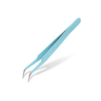 HANRUO Tweezers Bend+Straight New Stainless Steel Industrial Anti-Static Cross Tweezers Sewing Accessories Tools (Color : Bend Blue)
