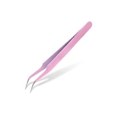 HANRUO Tweezers Bend+Straight New Stainless Steel Industrial Anti-Static Cross Tweezers Sewing Accessories Tools (Color : Bend Pink)