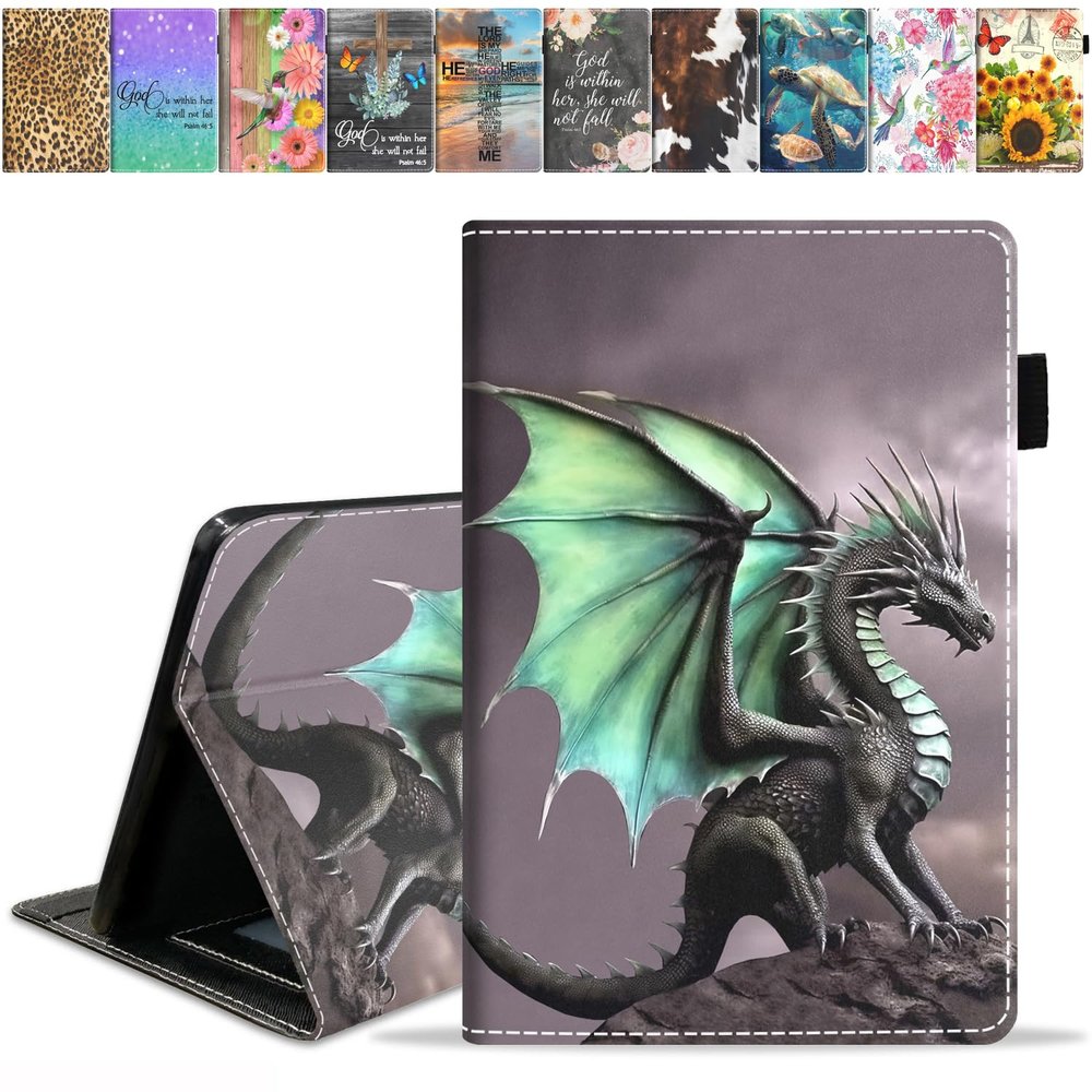 JDHJFBFJNP Case for All-New Fire HD 8/Fire HD 8 Plus Tablet (10th Generation, 2020 Release) - PU Leather Stand Flip Cover with Card Slot & Pencil Holder, Dragon