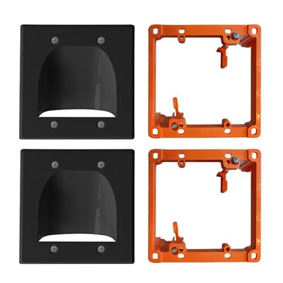 2 Pack Wall Plate Cable Pass Through with Bracket - In Wall Cable Management Kit - Recessed Cable Wall Plate Pair with Dual Gang Low Voltage Mounting Bracket - Decorator Cover for Low Voltage Cables