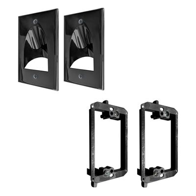 2 Pack Wall Plate Cable Pass Through with Bracket - In Wall Cable Management Kit - Recessed Cable Wall Plate Pair with Single Gang Low Voltage Mounting Bracket - Decorator Cover for Low Voltage Cables