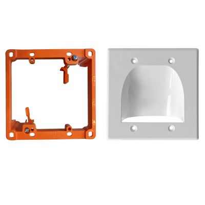 1 Pack Wall Plate Cable Pass Through with Bracket - In Wall Cable Management Kit - Recessed Cable Wall Plate Pair with Dual Gang Low Voltage Mounting Bracket - Decorator Cover for Low Voltage Cables