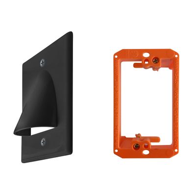 1 Pack Wall Plate Cable Pass Through with Bracket - In Wall Cable Management Kit - Recessed Cable Wall Plate Pair with Single Gang Low Voltage Mounting Bracket - Decorator Cover for Low Voltage Cables