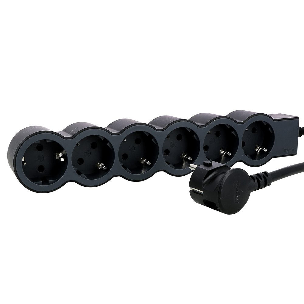 Legrand 694558, Power Strip, Power Strip with 6 Outlets, Cable 1.5 m, Black/Dark Grey