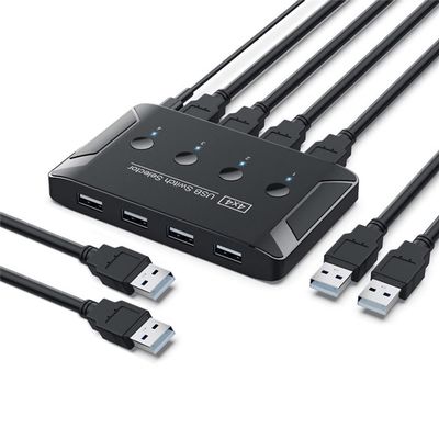 xiwai KVM USB 2.0 Switch Selector 4 Port PCs Sharing 4 Devices for Keyboard Mouse Scanner Printer