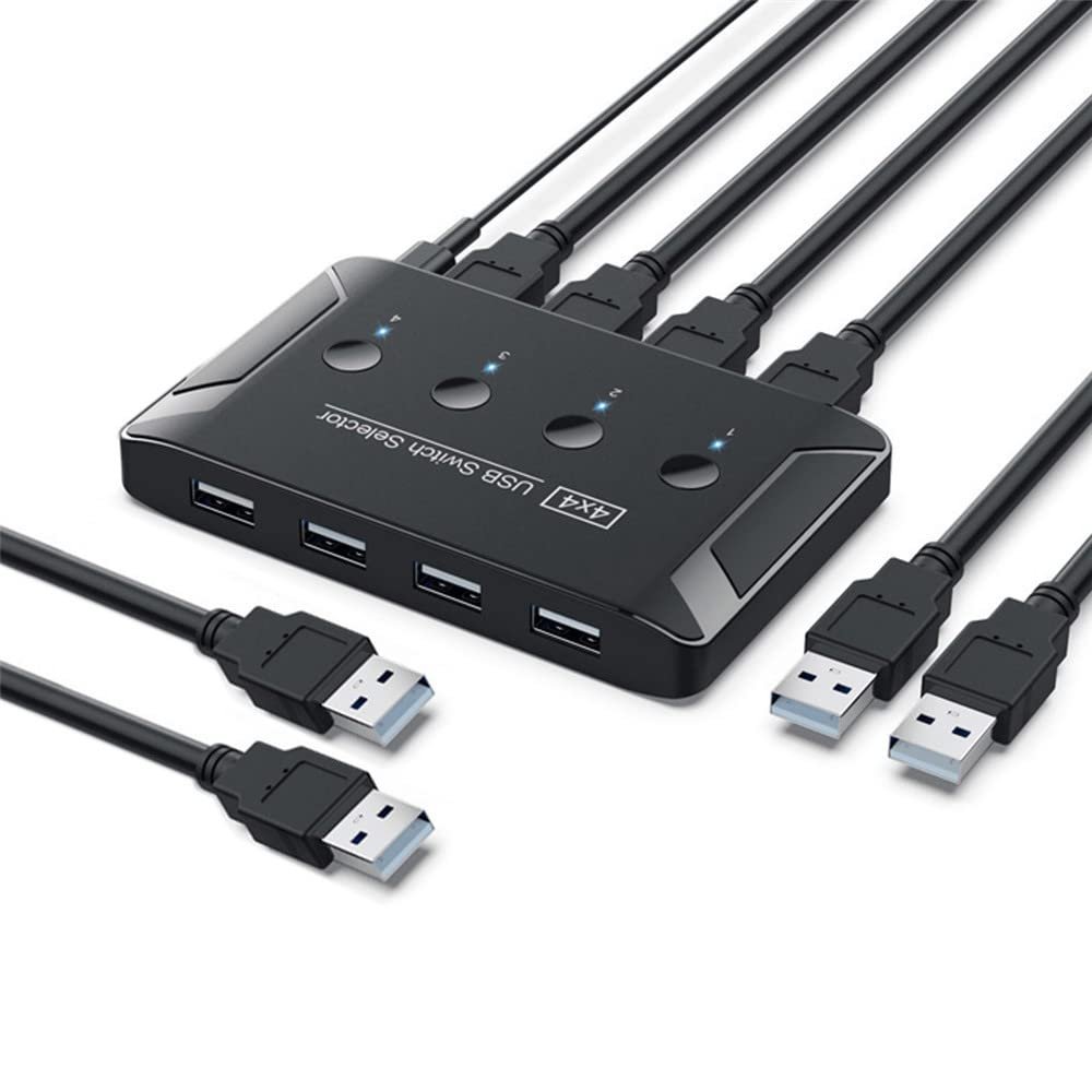 xiwai KVM USB 2.0 Switch Selector 4 Port PCs Sharing 4 Devices for Keyboard Mouse Scanner Printer