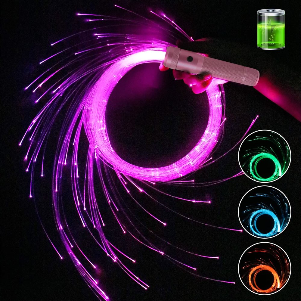 AMKI 6ft Rechargeable LED Fiber Optic Whip, 360 Swivel 36 Mode Effects Super Bright Light Up Dance Rave Toy Great for Raves Parties, Light Shows, EDM Pixel Whip Flow Lace Dance Festival