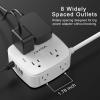 6 Ft Surge Protector Power Strip - 8 Widely Outlets with 4 USB Ports, 3 Side Outlet Extender with 6 Feet Extension Cord, Flat Plug, Wall Mount, Desk USB Charging Station, ETL,White view 3
