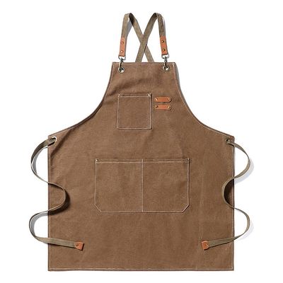 Denim Work Apron Adjustable Shop Apron, Chef Barber Shop Apron with Cross Back Strap (Color : Brown, Size : 74x68cm)