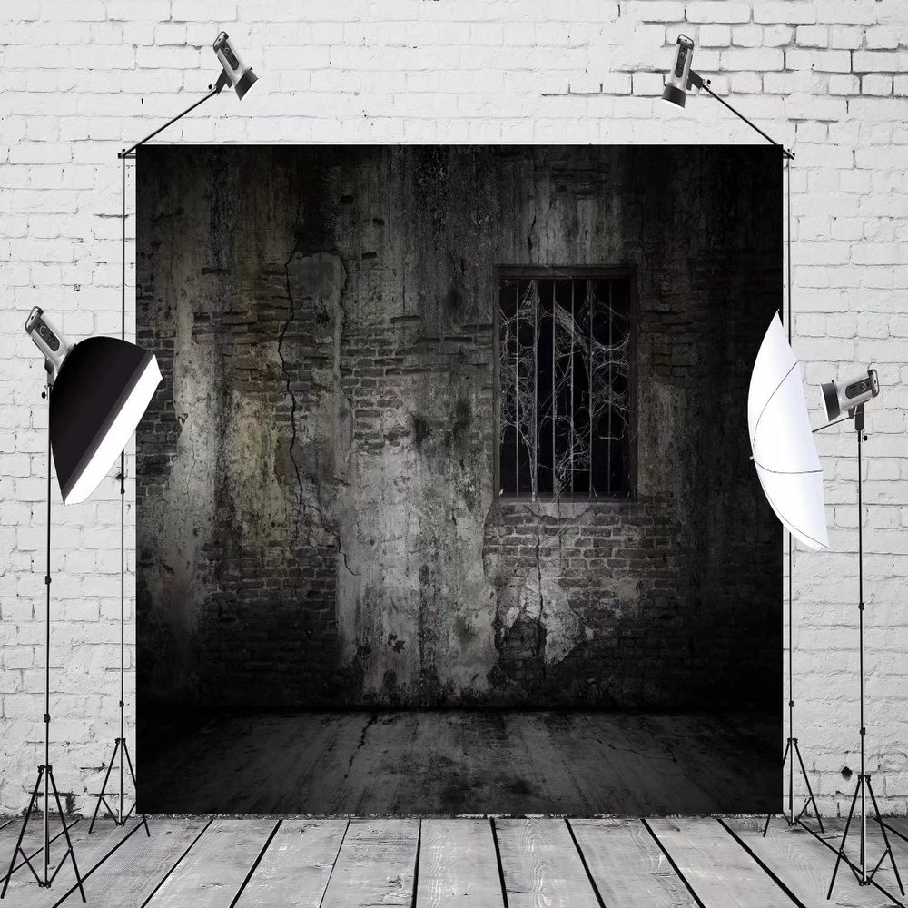 BELECO 5x3ft Scary Jail Backdrop Halloween Prison Photography Backdrop Cracked Wall and Window with Spider Webs Background Murder Crime Party Gangster Mafia Party Decor Jail Themed Party Photo Props