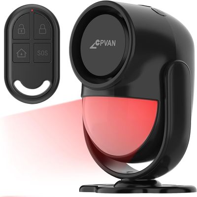 CPVAN 125dB Loud Motion Sensor Alarm with 328ft Remote Control (40ft PIR Detector, Batteries), Indoor Wireless Infrared Security Motion Detector with Siren for Home Garage Van (CP2 Pro, Black)