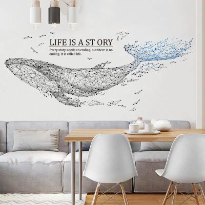 LeMall Whale Wall Sticker Whale Home Decoration DIY Bedroom Living Room Sofa Background Wall Sticker Decoration Extra Large Whale Facing Left