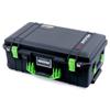 Black Pelican 1535 case, with lime green handles & latches. Comes with grey padded dividers. view 3