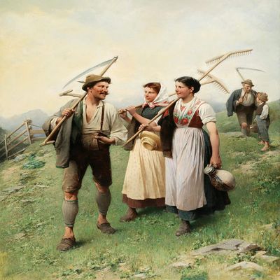 Adolf Lben : Return from Haymaking on the Alpine Pasture : Archival Art Print