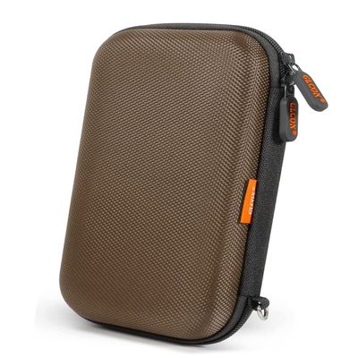 GLCON Electronic Case Travel Cord Organizer Shockproof EVA Hard Carrying Case for Power Bank, Hard Drive, USB Flash Drive, Charger - Portable Small Storage Pouch Bag - Brown