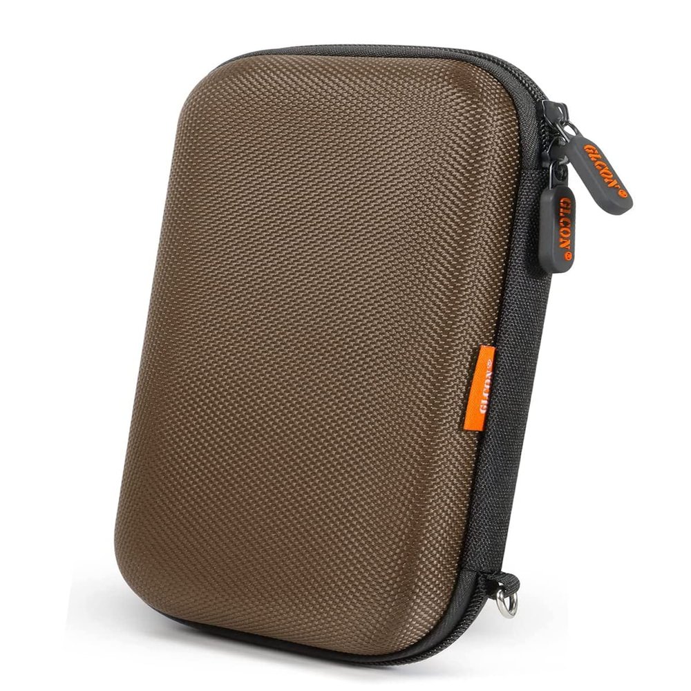 GLCON Electronic Case Travel Cord Organizer Shockproof EVA Hard Carrying Case for Power Bank, Hard Drive, USB Flash Drive, Charger - Portable Small Storage Pouch Bag - Brown