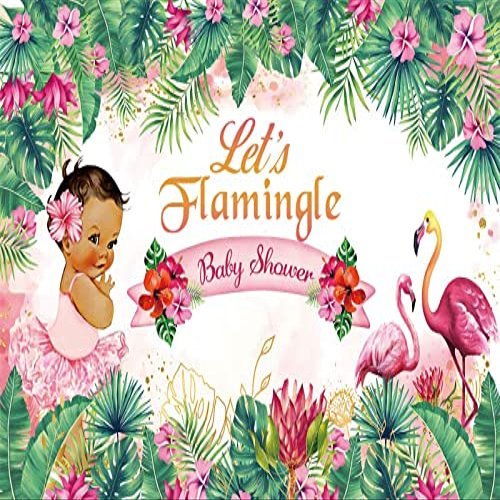 10x8FT Summer Tropical Jungle Flamingo Backdrop Girl Baby Shower Party Photography Background Pink Floral Flamingo Forest Green Leaves Decoration for Baby Shower Dessert Table Decor Photobooth Props
