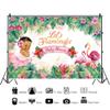 10x8FT Summer Tropical Jungle Flamingo Backdrop Girl Baby Shower Party Photography Background Pink Floral Flamingo Forest Green Leaves Decoration for Baby Shower Dessert Table Decor Photobooth Props view 3