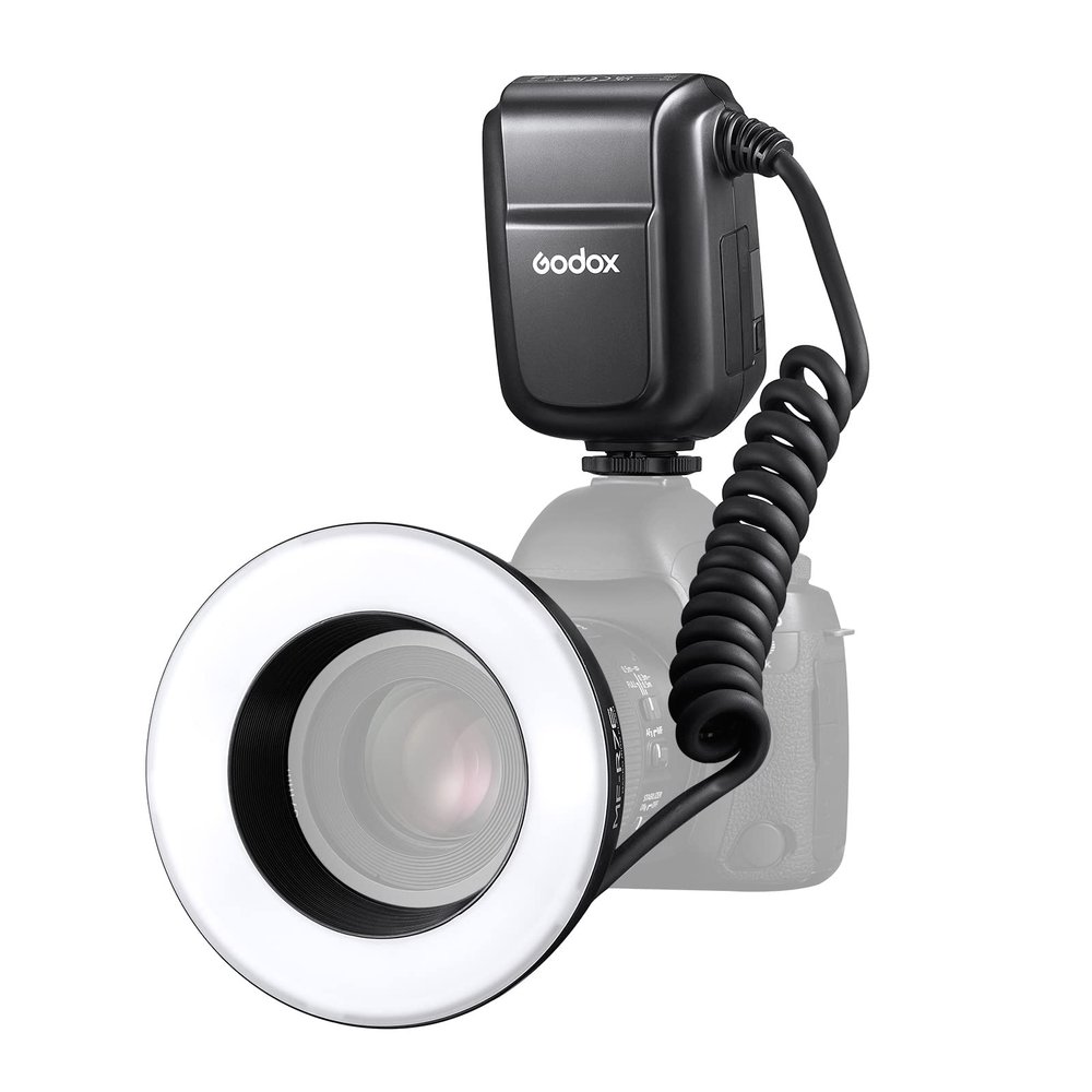 Godox MF-R76 Universal Macro Ring Flash Light GN14 10 Levels Adjustable Brightness with 8pcs Adapter Ring Replacement for Canon Nikon Sony Fuji Olympus Panasonic Pentax DSLR Camera