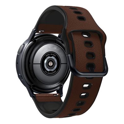 XINBOOBA Leather & Silicone Hybrid Watch Strap 20mm 22mm Compatible with Samsung Galaxy Watch, Huawei Watch, Fossil Smart Watch, for Women and Men,Dark Brown