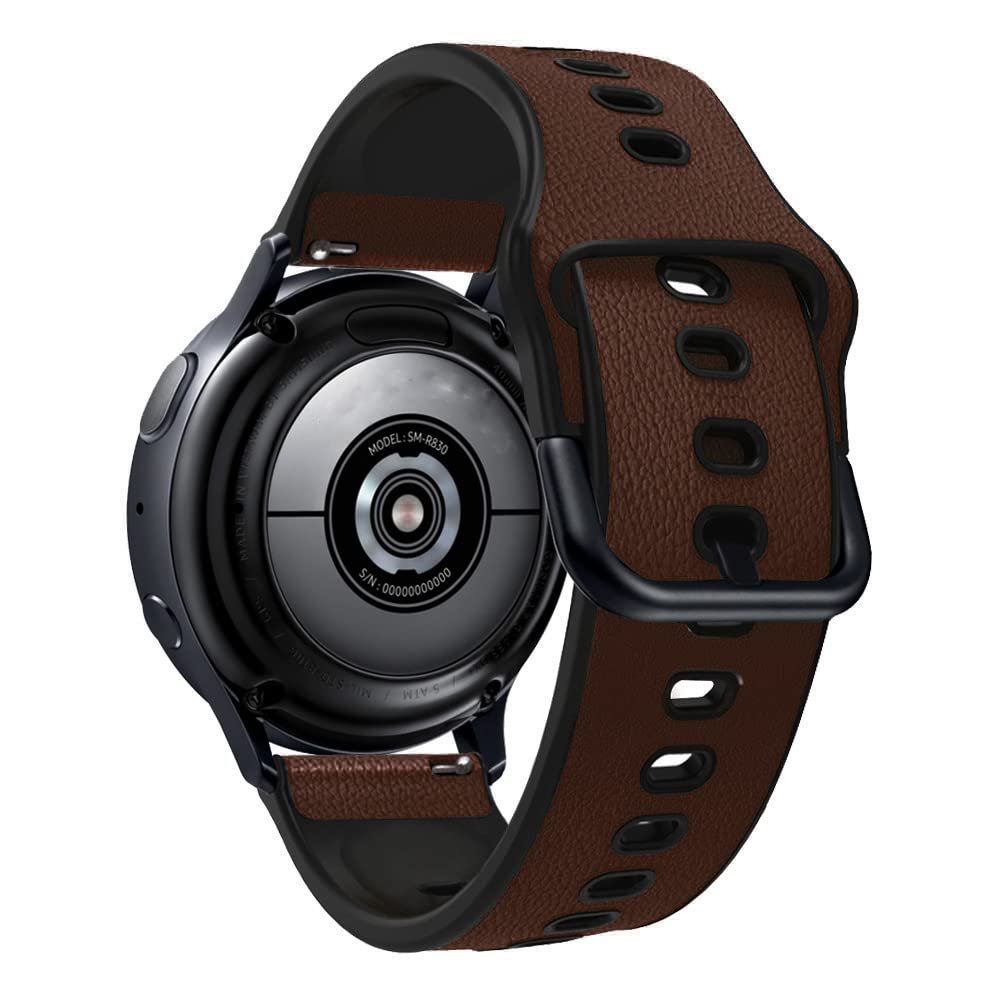 XINBOOBA Leather & Silicone Hybrid Watch Strap 20mm 22mm Compatible with Samsung Galaxy Watch, Huawei Watch, Fossil Smart Watch, for Women and Men,Dark Brown