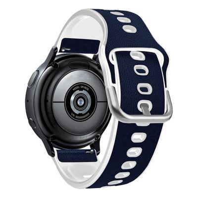 XINBOOBA Leather & Silicone Hybrid Watch Strap 20mm 22mm Compatible with Samsung Galaxy Watch, Huawei Watch, Fossil Smart Watch, for Women and Men,Blue/White
