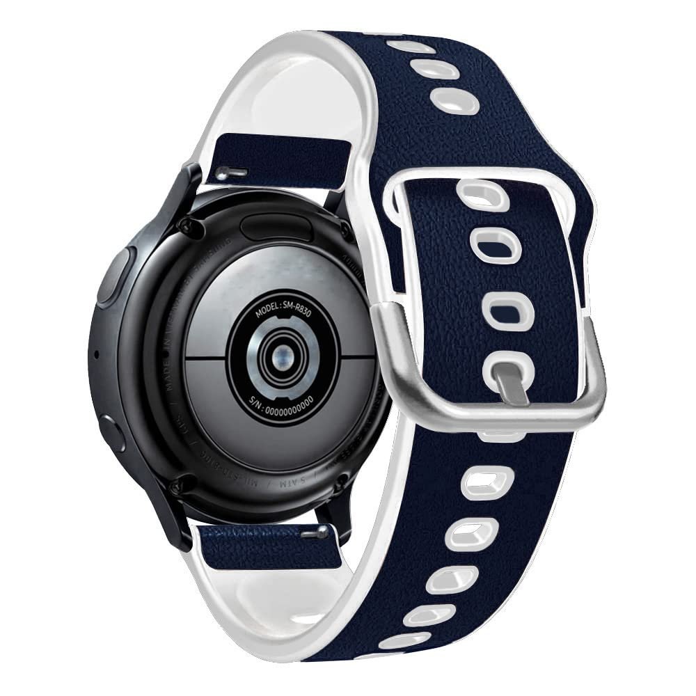 XINBOOBA Leather & Silicone Hybrid Watch Strap 20mm 22mm Compatible with Samsung Galaxy Watch, Huawei Watch, Fossil Smart Watch, for Women and Men,Blue/White