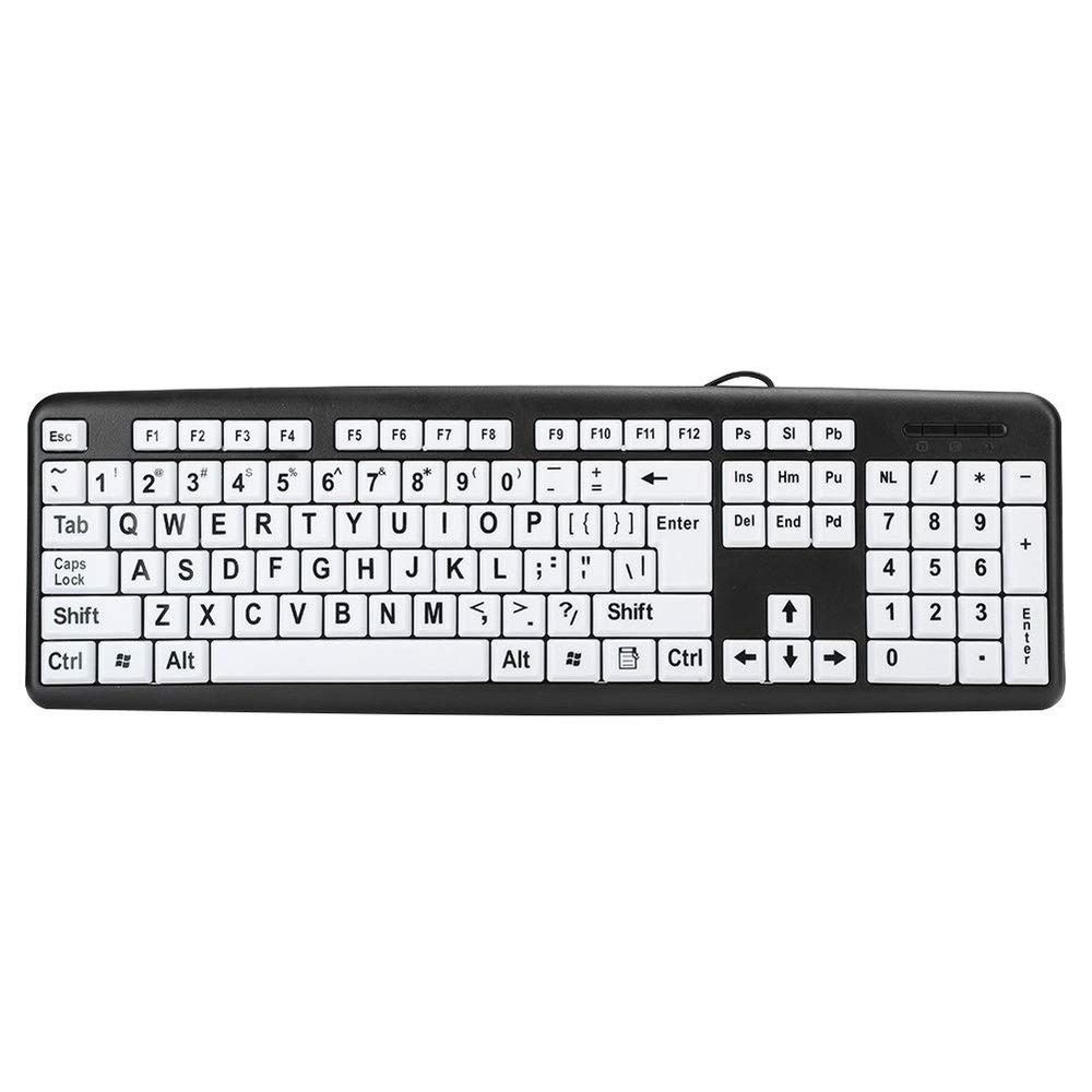 Folany Large Print Computer Keyboard, Wired USB High Contrast Keyboard with Oversized Print Letters for Visually Impaired Individuals, Low Vision Seniors(Black)