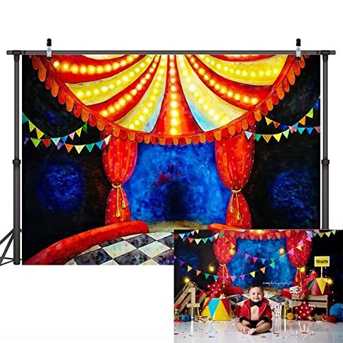 AOSTO Photography Backdrop Carnival Circus Birthday Party Decor Photo Background Baby Shower Dessert Table Cake Smash Photocall Studio (150x100cm(5x3ft),XT-6697)