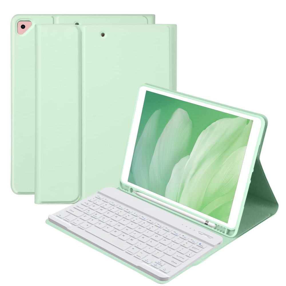 BQSS for iPad 9th Generation Case with Keyboard 10.2 inch, Wireless Detachable Keyboard for iPad 9th/8th/7th, for iPad Air 3rd Gen/Pro 10.5 inch Flip Stand Case with Built-in Pencil Holder (Green)