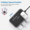 Flat Plug Extension Cord 10 Ft, NTONPOWER 6 Widely Spaced Outlet(2 Side) Power Strip with 4 USB Ports, Overload Protection, Wall Mount Charging Station for Home Office, Nightstand and dorm room, Black view 3