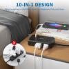 Flat Plug Extension Cord 10 Ft, NTONPOWER 6 Widely Spaced Outlet(2 Side) Power Strip with 4 USB Ports, Overload Protection, Wall Mount Charging Station for Home Office, Nightstand and dorm room, Black view 4