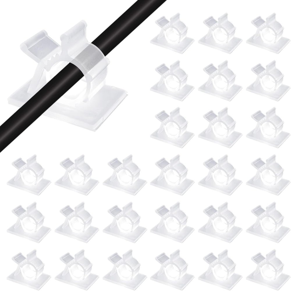 Viaky Self Adhesive Cable Clips, Wire Organize Cables Wire Management Clamps Outdoors Tie Holder Work for Cable Width 0.4''-Computer, Electrical Charging(Translucent, 30pcs)