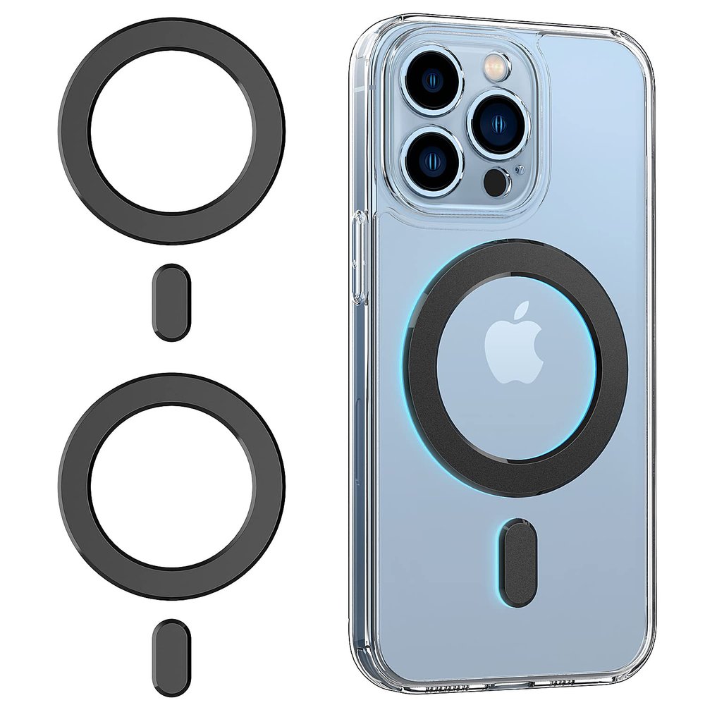 OUTXE Magnetic Adapter Ring 2-Pack, Universal Magnet Sticker Compatible with Magsafe Accessories & Wireless Charging for iPhone/Android/Galaxy/Pixel Black