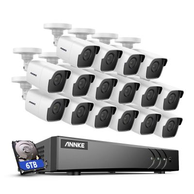 ANNKE 16 Channel 5MP Security Camera Systems H.265+ 3K Lite DVR with 6TB Hard Drive, 16pcs 5MP Outdoor Surveillance Cams, AI Human/Vehicle Detection, Easy Remote Monitoring, 100ft Super Night Vision