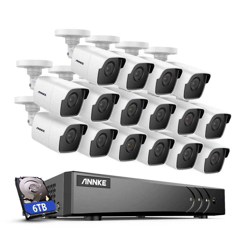 ANNKE 16 Channel 5MP Security Camera Systems H.265+ 3K Lite DVR with 6TB Hard Drive, 16pcs 5MP Outdoor Surveillance Cams, AI Human/Vehicle Detection, Easy Remote Monitoring, 100ft Super Night Vision