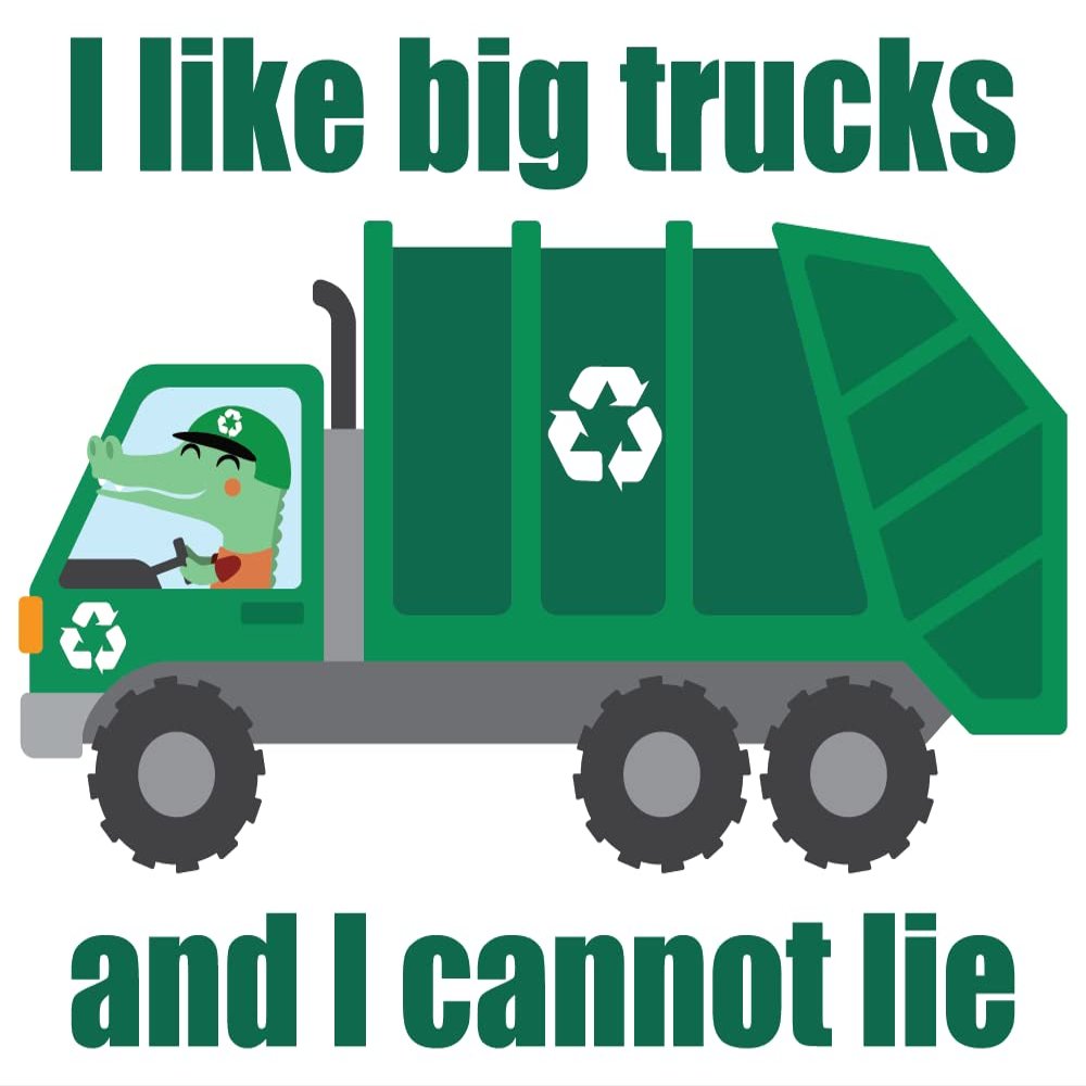 I Like Big Trucks and I Cannot Lie - Kids Bedroom Rear Load Trash Truck Alligator Driver Dcor City Garbage Truck Design Vinyl Wall Decal - 18" x 20" Home Art Crocodile Safari Animal Wall Sticker