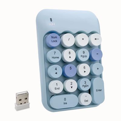 Seaciyan Wireless Number Pad, Ergonomic Cute Colorful Retro Mini Portable Numeric Keypad, 2.4G Cordless External Keyboard for Computer, Laptop (Blue)