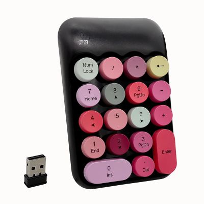 Seaciyan Wireless Number Pad, Ergonomic Cute Colorful Retro Mini Portable Numeric Keypad, 2.4G Cordless External Keyboard for Computer, Laptop (Black Red)