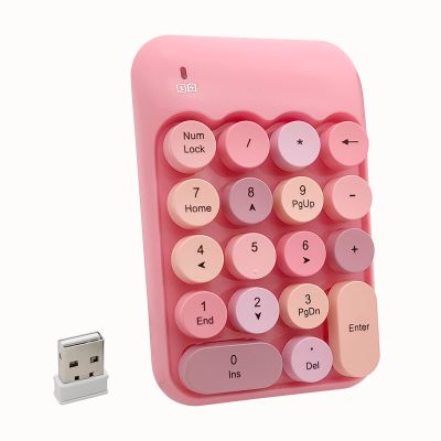 Wireless Number Pad, Ergonomic Cute Colorful Retro Mini Portable Numeric Keypad, Seaciyan 2.4G Cordless External Keyboard for Computer, Laptop (Pink)