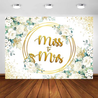 Avezano Miss to Mrs Backdrop for Batcholette Party Bride to Be Green and Gold Eucalyptus Leaves White Rose Flower Engagement Bridal Shower Party Decorations Background Photoshoot (8x6ft)