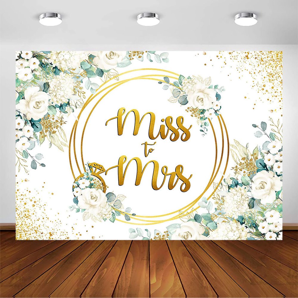 Avezano Miss to Mrs Backdrop for Batcholette Party Bride to Be Green and Gold Eucalyptus Leaves White Rose Flower Engagement Bridal Shower Party Decorations Background Photoshoot (8x6ft)