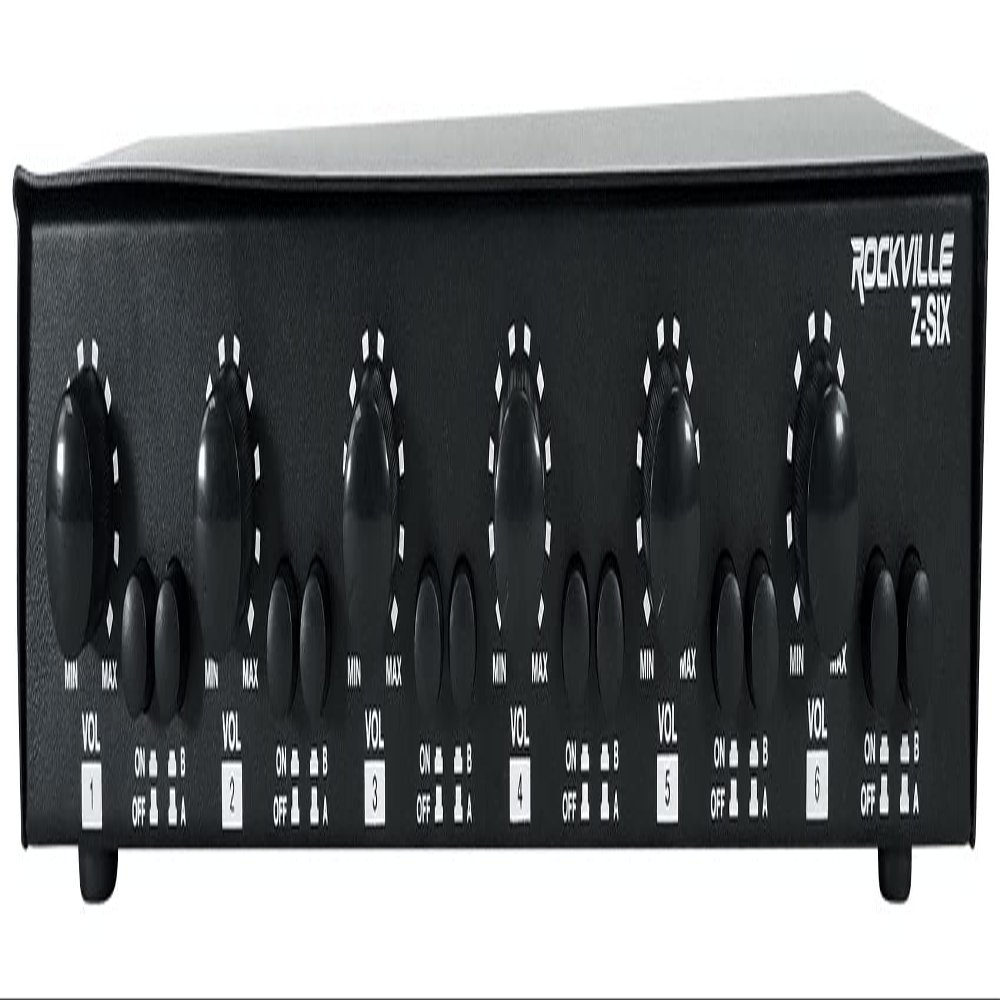 Rockville Z-SIX 300W 6-Zone Audio Zoner 8-Ohm, Multi-Room Control, Dual Source Inputs, Volume Control, for Home and Commercial Audio Systems