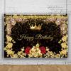 8x6FT Gold and Red Rose Floral Happy Birthday Backdrop Golden Glitter White Pearl Banner Extra Large Golden Sign Poster for Men Women Birthday Anniversary Party Photo Booth Background Banner view 2