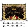 8x6FT Gold and Red Rose Floral Happy Birthday Backdrop Golden Glitter White Pearl Banner Extra Large Golden Sign Poster for Men Women Birthday Anniversary Party Photo Booth Background Banner view 3