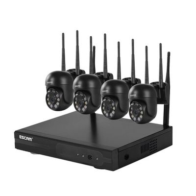 ESCAM WNK614 Wireless WiFi Security System NVR kit, 8CH NVR+4pcs Indoor wireless 3MP Camera, dual light source 2-way audio, motion detection, alarm push, Surveillance Camera system Night Vision Remote